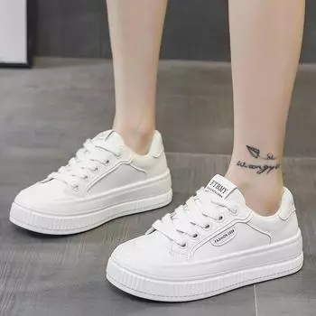 2024 Новая мода универсальные женские туфли на плоской подошве из вулканизированной стали с неглубоким воротом, шнуровкой и круглым носком, весна и осень женская обувь 35 бежевый