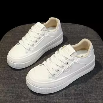 2024 Новая мода универсальные женские туфли на плоской подошве из вулканизированной стали с неглубоким воротом, шнуровкой и круглым носком, весна и осень женская обувь 35 бежевый