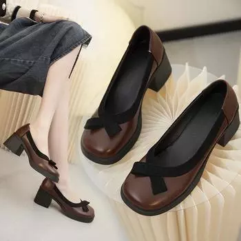 2024 Новая мода весна-лето женские туфли на платформе роскошные квадратные носки дизайнерские туфли на высоком каблуке из кожи женские туфли-лодочки толстые каблуки коричневые 35 абрикосовый