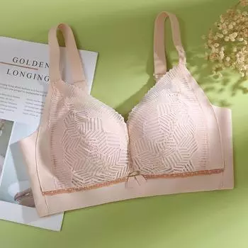 2024 новая модель без боковых косточек нулевой чувственный чехол бюстгальтер регулировка тип собранный верхняя поддержка без стального кольца сексуальный кружевной слегка толстый бюстгальтер 34 yards/75B чёрный