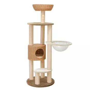 2024 Новая модель Cat Natural Large Rubber Interior Multiple включает в себя наблюдение Cat Clear Medium Claw Height Stable [Nanani Life] / Tower, Wooden,