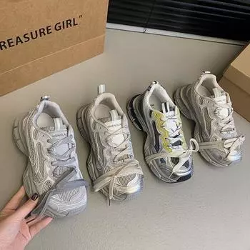 2024 новая модель подиума грязные папины туфли женские в модных ретро старых жареных уличных кроссовках на толстой подошве для женщин. 35 синий