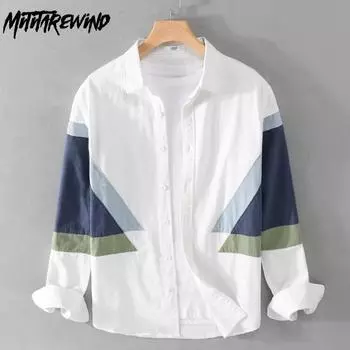 2024 Новая модная белая рубашка Мужская уличная одежда Молодежная Повседневная рубашка из чистого хлопка с длинным рукавом Дизайнерские мужские топы Весенняя свободная рубашка M белый