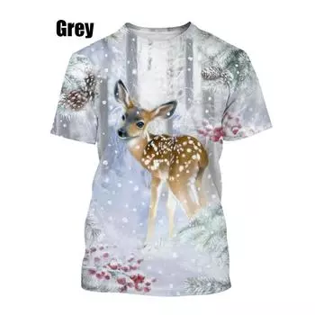 2024 Новая модная футболка с принтом Sika Deer 3D, летняя повседневная футболка унисекс с круглым вырезом S