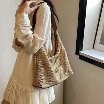 2024 Новая модная и модная ретро сумка ручной работы, женская большая сумка, тканая сумка из травы, универсальная сумка на плечо большой вместимости