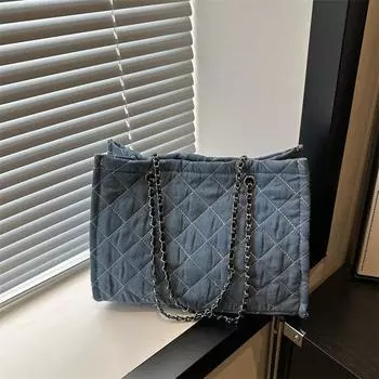 2024 новая модная и ретро-сумка-тоут, повседневная сумка-мессенджер, простая и модная сумка-цепочка большой вместимости, сумка на плечо чёрный