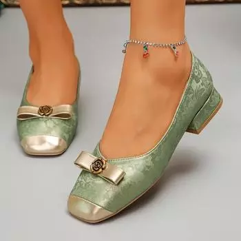 2024 Новая модная и универсальная женская обувь на весну и осень, удобный квадратный носок, неглубокий вырез, удобная в носке 35 зелёный