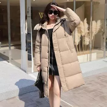 2024 Новая модная куртка-пуховик для женщин, зимняя новая длинная куртка выше колена с утолщенным капюшоном M чёрный