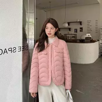 2024 новая модная легкая и тонкая маленькая ароматная хлопковая одежда короткая зимняя модная маленькая куртка с лацканами M хаки