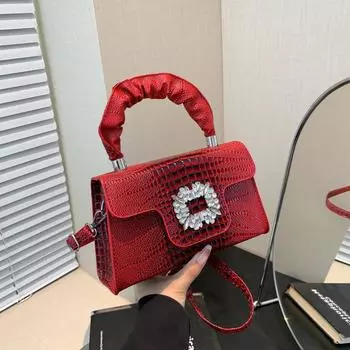 2024 новая модная маленькая квадратная сумка с инкрустацией бриллиантами, простая сумка с каменным узором, универсальная сумка-мессенджер на одно плечо в иностранном стиле чёрный