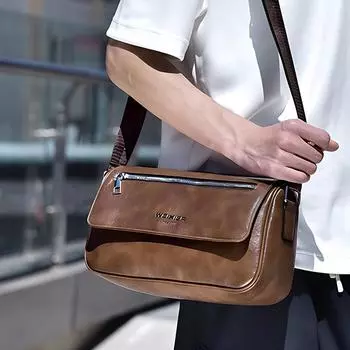 2024 Новая модная мужская сумка, большая вместительная сумка через плечо с откидной крышкой, повседневная сумка через плечо для мужа, минималистичный дизайн, сумки-мессенджеры 28*8*15CM коричневый