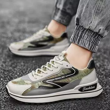 2024 Новая модная мужская удобная обувь на четыре сезона, дышащие повседневные кроссовки для бега 39 чёрный/бежевый