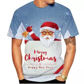 2024 Новая модная мужская женская футболка Санта-Клауса Повседневная 3D-печатная летняя хип-хоп круглая горловина крутая рождественская детская с коротким рукавом S
