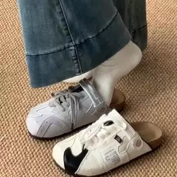 2024 Новая модная обувь на шнуровке с цветными блоками и круглым носком, износостойкая обувь для женщин, летние новые универсальные тапочки в балетном стиле 35 серебряный серый