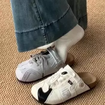 2024 Новая модная обувь на шнуровке с цветными блоками и круглым носком, износостойкая обувь для женщин, летние новые универсальные тапочки в балетном стиле 35 серебряный серый