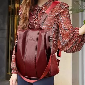 2024 Новая модная противоугонная кожаная сумка женская ретро сумка через плечо большой емкости дорожный рюкзак чёрный