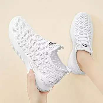 2024 Новая модная сетчатая обувь, женская обувь, спортивная обувь на сетке, дышащие повседневные кроссовки на плоской подошве с мягкой подошвой 35 белый