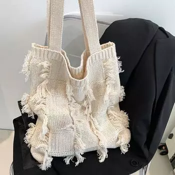 2024 Новая модная шерстяная вязаная сумка в западном стиле для девочек, сумка на одно плечо, тканая большая сумка для подмышек, трансграничная внешняя торговля
