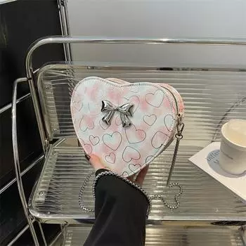 2024 новая модная сумка через плечо с принтом любви, маленькая симпатичная женская сумка с персиковым сердцем, персонализированная трендовая сумка с бантом фиолетовый