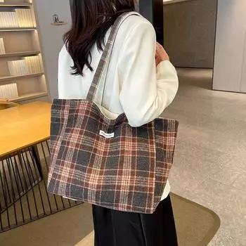 2024 новая модная сумка-тоут большой вместимости, универсальная сумка в клетку в иностранном стиле, переносная сумка через плечо под мышкой бежевый