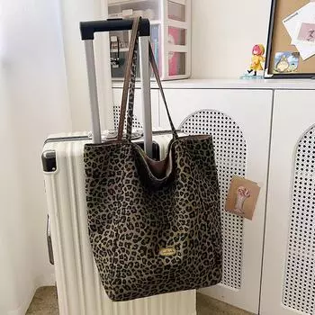 2024 Новая модная сумка-тоут из холста с леопардовым принтом - стильная сумка на плечо в стиле ретро для колледжа и повседневной носки для женщин Type 1