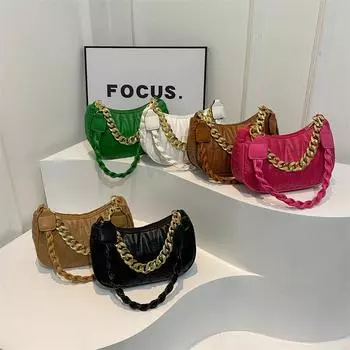 2024 новая модная текстура ромбовидная вышитая нить сумка на плечо пельмени цепочка подмышечная сумка женская сумка чёрный