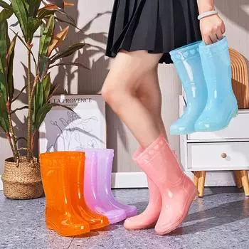 2024 Новая модная уличная обувь для сцены, резиновые сапоги, женская водонепроницаемая и нескользящая обувь, женские дождевые сапоги с высоким берцем, 36 фиолетовый