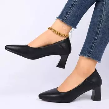 2024 Новая модная женская обувь на толстом каблуке Весенняя и осенняя обувь для верхней одежды Профессиональная обувь для поездок на работу Острые носки Zapatos 36 бежевый