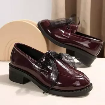 2024 Новая модная женская обувь с бантом, острым носком, квадратным каблуком, без застежек, профессиональная женская обувь на среднем каблуке, Zapatos Mujer 36 вино красного