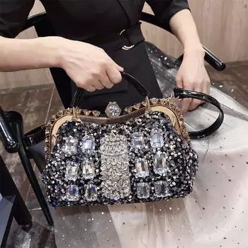 2024 Новая модная женская сумка Универсальная сумка через плечо с бриллиантами серебряный