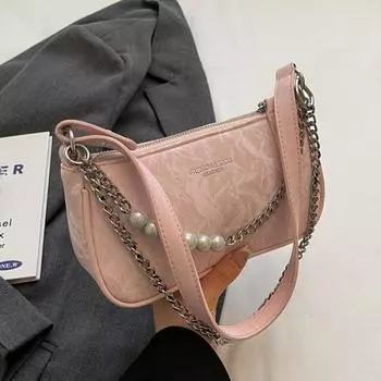 2024 Новая модная женская сумка во французском нишевом дизайне Forest Moe, простой и западный стиль, плиссированная модная сумка через плечо с жемчужной цепочкой