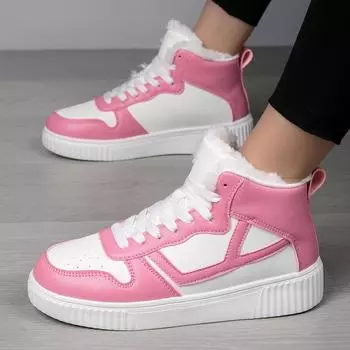2024 Новая модная зимняя женская обувь с высоким верхом, теплая, из хлопка и бархата, обувь для доски 36 белый