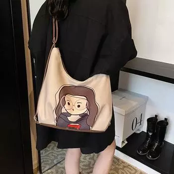 2024 Новая мультяшная сумка-тоут большой емкости с принтом «кроссбоди», популярная модная осенне-зимняя повседневная женская сумка на одно плечо и два плеча белый