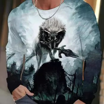 2024 новая мужская футболка с длинными рукавами, 3D-печатный принт в виде волка высокой четкости, мужские осенние топы, повседневная футболка с круглым вырезом S