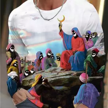 2024 Новая мужская футболка с длинными рукавами, 3D-печать, высокое разрешение, христианский принт, мужские осенние топы, повседневная домашняя одежда с круглым вырезом S