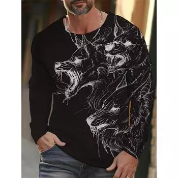 2024 новая мужская футболка с длинными рукавами, 3D-печатный принт в виде волка высокой четкости, мужские осенние топы, повседневная футболка с круглым вырезом S