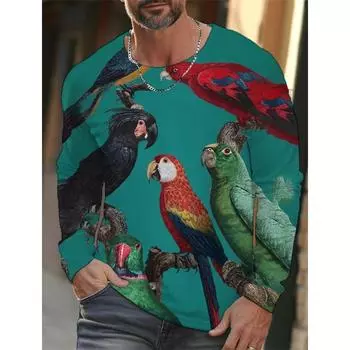 2024 новая мужская футболка с длинными рукавами с 3D-печатью и принтом попугая в высоком разрешении, мужские осенние топы, повседневная домашняя одежда с круглым вырезом S