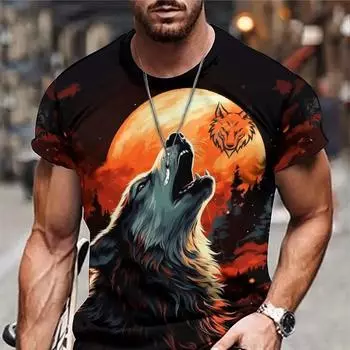 2024 Новая мужская футболка с изображением животных, льва, тигра, волка, футболка большого размера с принтом, летние мужские топы с коротким рукавом, мужская одежда Hawaii S