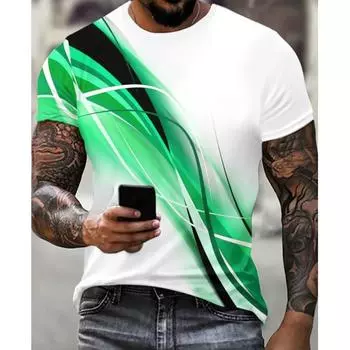 2024 Новая мужская футболка с принтом в полоску 3D, толстовка, топы, летние повседневные футболки с коротким рукавом и градиентным принтом, белые футболки S