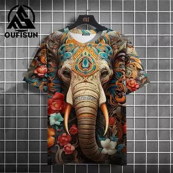 2024 Новая мужская футболка с рисунком слона, топы с короткими рукавами с 3D принтом, мужская футболка большого размера, дизайнерские мужские топы M