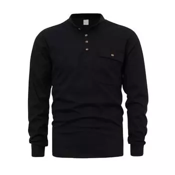 2024 Новая мужская модная повседневная футболка с длинным рукавом, весенние однотонные футболки с воротником-хенли S чёрный