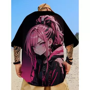 2024 новая мужская повседневная футболка с 3D-печатным двухмерным принтом красоты с короткими рукавами и круглым вырезом в уличном стиле с принтом аниме S