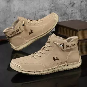 2024 Новая мужская повседневная обувь большого размера, противоскользящая повседневная спортивная обувь с высоким берцем, дизайнерская модная мужская обувь ручной работы, размеры 38-48 38 чёрный