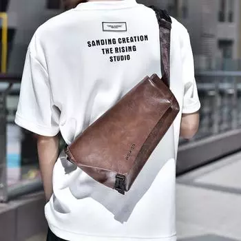 2024 Новая мужская сумка через плечо, высококачественная сумка-мессенджер из искусственной кожи, повседневная спортивная нагрудная сумка, сумка через плечо, модный боковой рюкзак 33*6.5*20cm чёрный