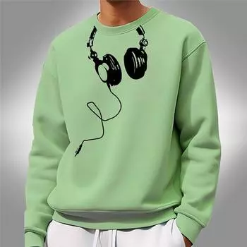 2024 Новая мужская толстовка Весенняя одежда Наушники Графическая одежда Оверсайз О-образный вырез Пуловер Повседневная уличная мужская толстовка S