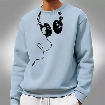 2024 Новая мужская толстовка Весенняя одежда Наушники Графическая одежда Оверсайз О-образный вырез Пуловер Повседневная уличная мужская толстовка S