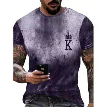 2024 Новая мужская винтажная футболка Crown K 3D Print Plus-Size Hip Hop Personality с короткими рукавами Повседневная свободная мужская одежда S