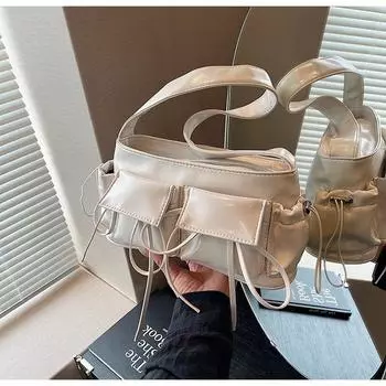 2024 новая нежная темпераментная сумка-багет с бантом в складку корейская милая универсальная сумка через плечо подмышкой серебряный