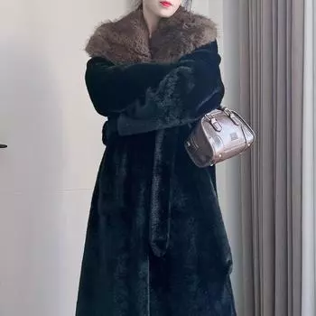 2024 новая норковая шуба с воротником из соболя осенне-зимняя теплая шуба на шнуровке из искусственного меха норковая шуба из искусственного меха One size чёрный