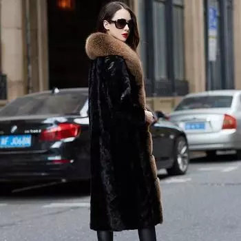 2024 новая норковая шуба утолщенная зимняя норковая шуба с воротником из меха лисы длинная норковая шуба женская натуральная норка L100 to 110
